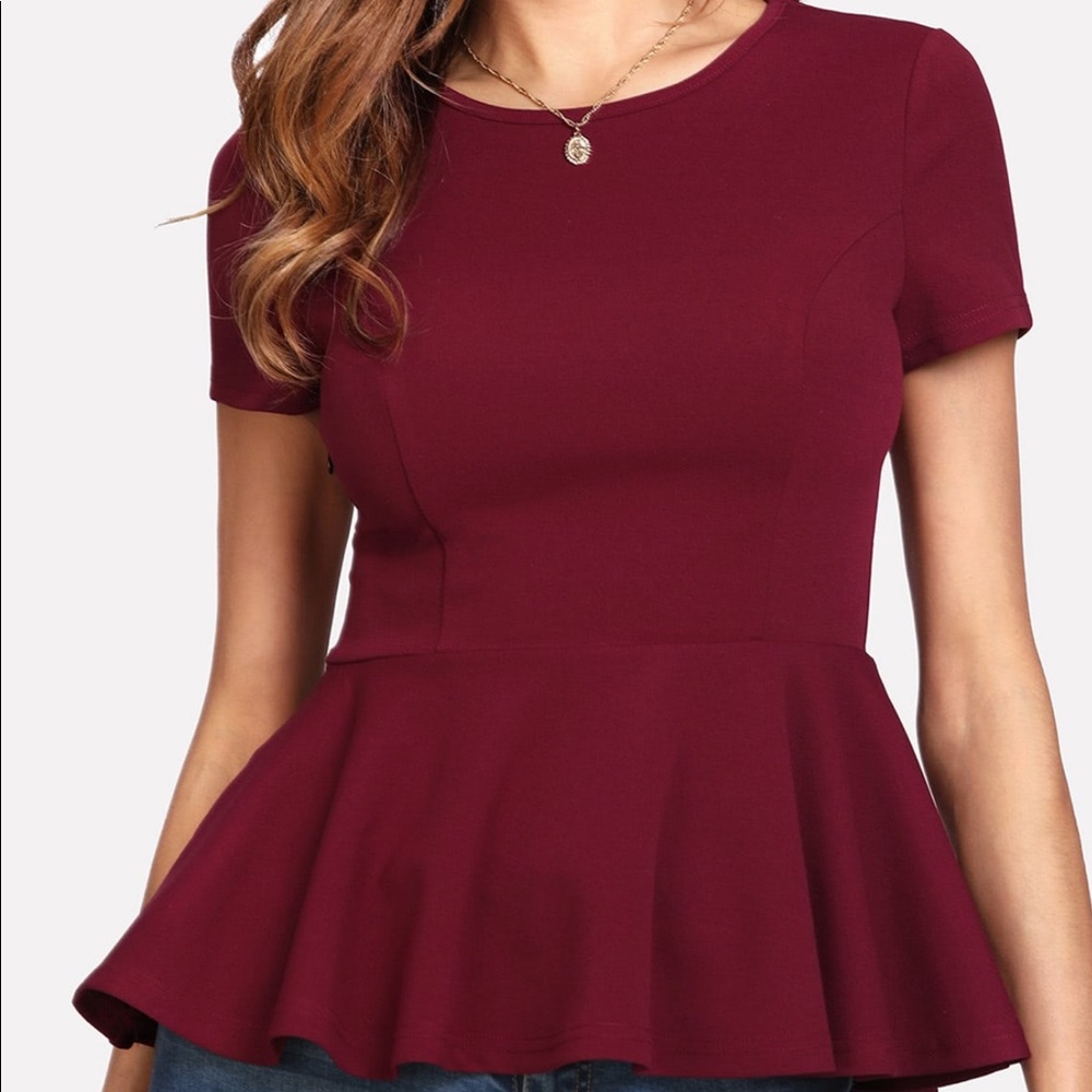 Very cute maroon red peplum shirt.